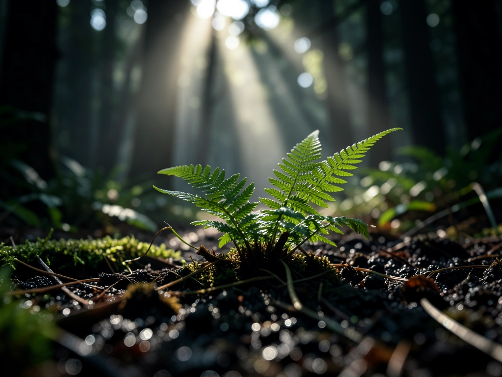 Natural botanical textures in a misty forest