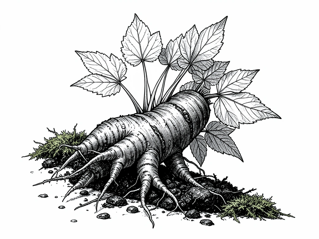 Panax Ginseng botanical drawing