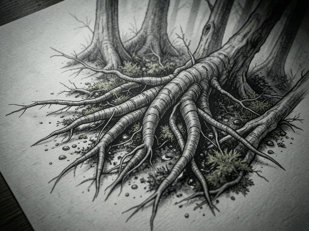 Traditional root extract illustration